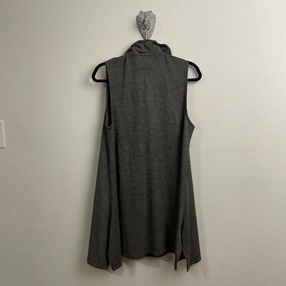 Terra L gray black tunic top blouse sleeveless tweed stripe medieval high neck - Picture 6 of 8